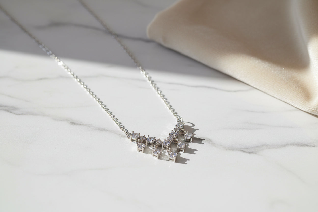 92.5 Sterling Silver Radiant V-Shape Droplet Chain
