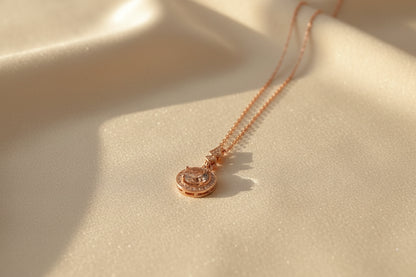 92.5 Sterling Silver Rose Gold Halo Pendant Chain