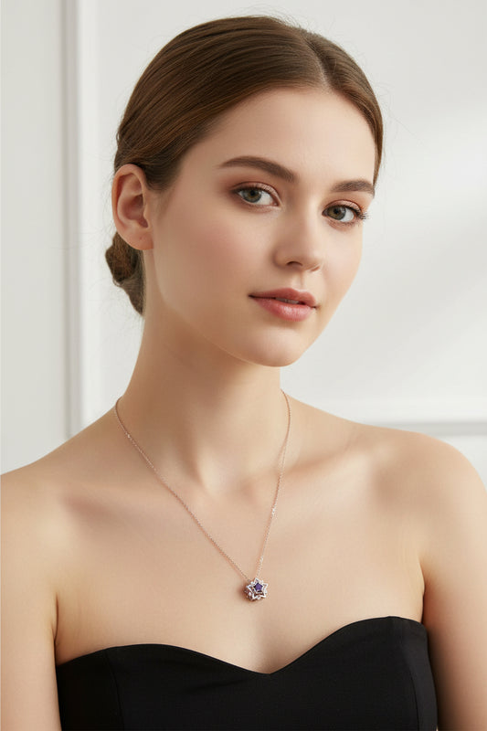 Sterling Silver Rose Gold Starburst Hexagon Pendant Chain