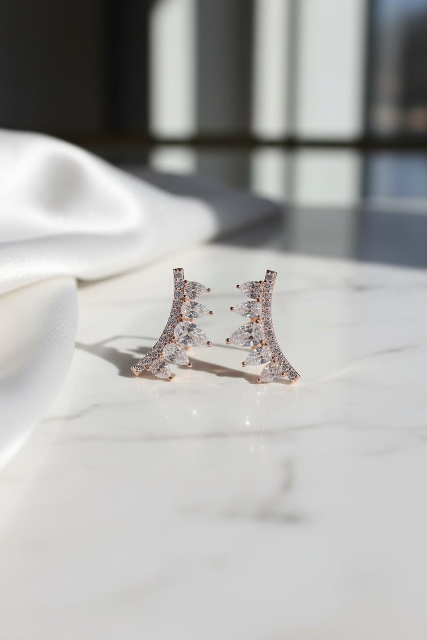 Luxury 92.5 Sterling Silver Rose Gold Marquise Wing Climber Earrings