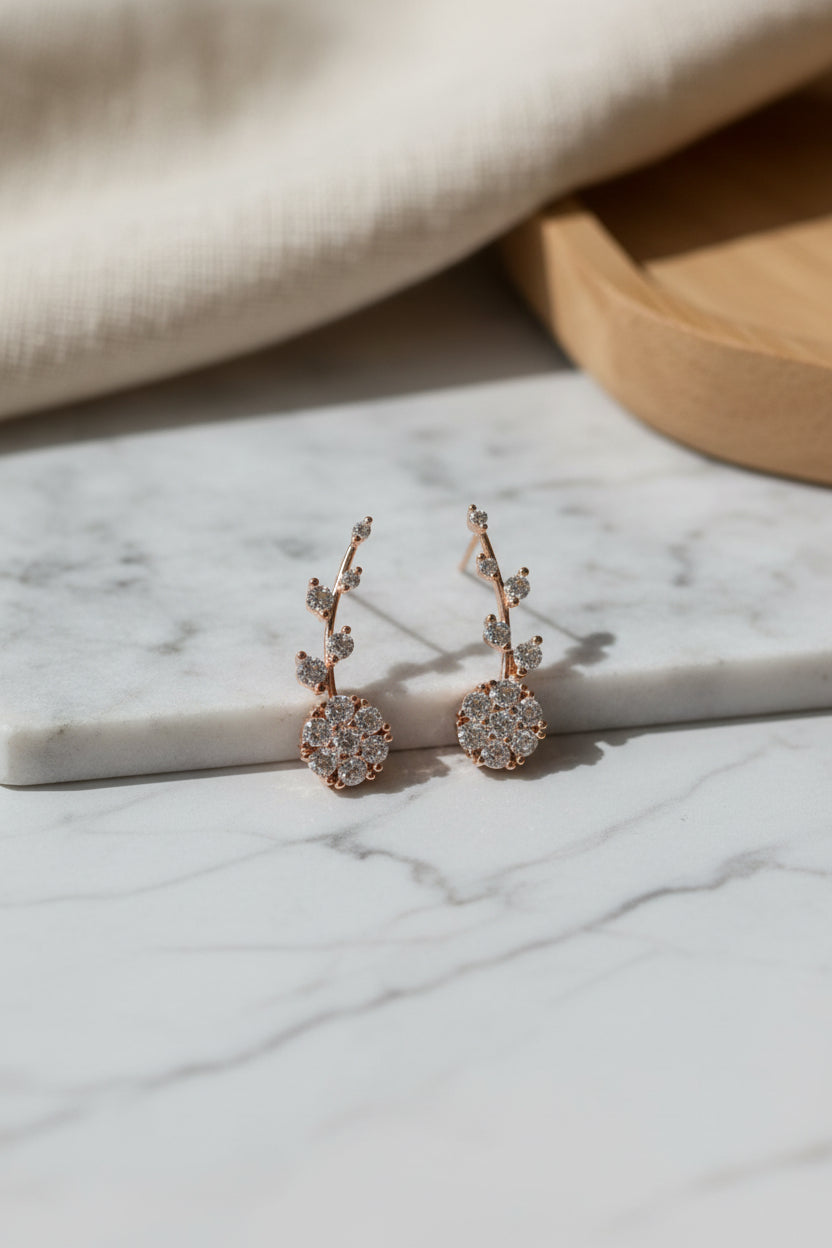 Luxury 92.5 Sterling Silver Rose Gold Floral Cascade Drop Earrings