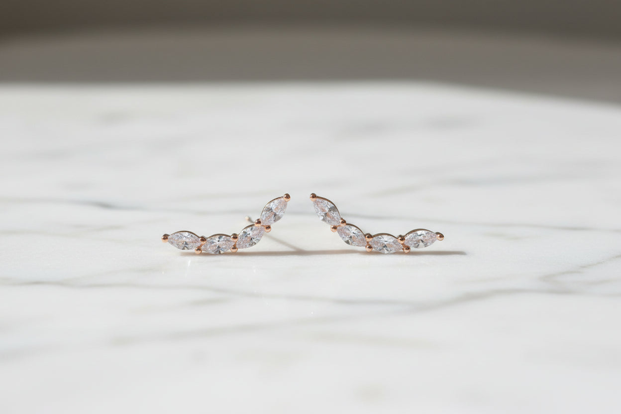 92.5 Sterling Silver Rose Gold Marquise Floral Drop Earrings