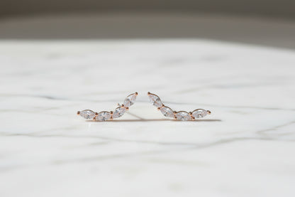 92.5 Sterling Silver Rose Gold Marquise Floral Drop Earrings