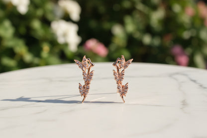Luxury 92.5 Sterling Silver Rose Gold Butterfly Garden Drop Earrings