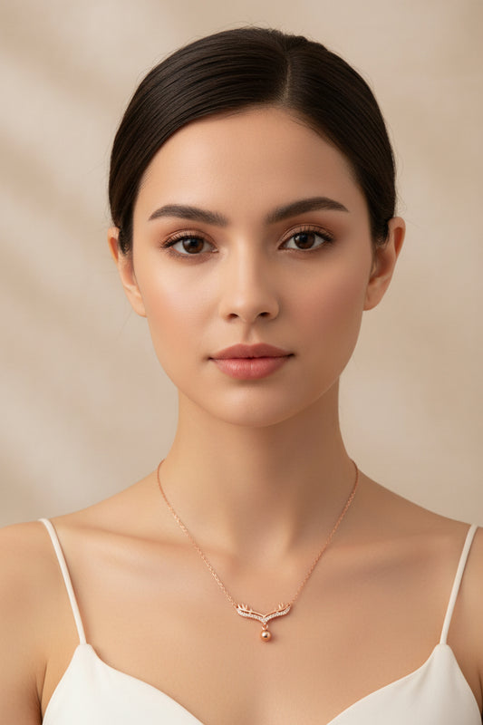 92.5 Sterling Silver Rose Gold Antler Pendant Chain