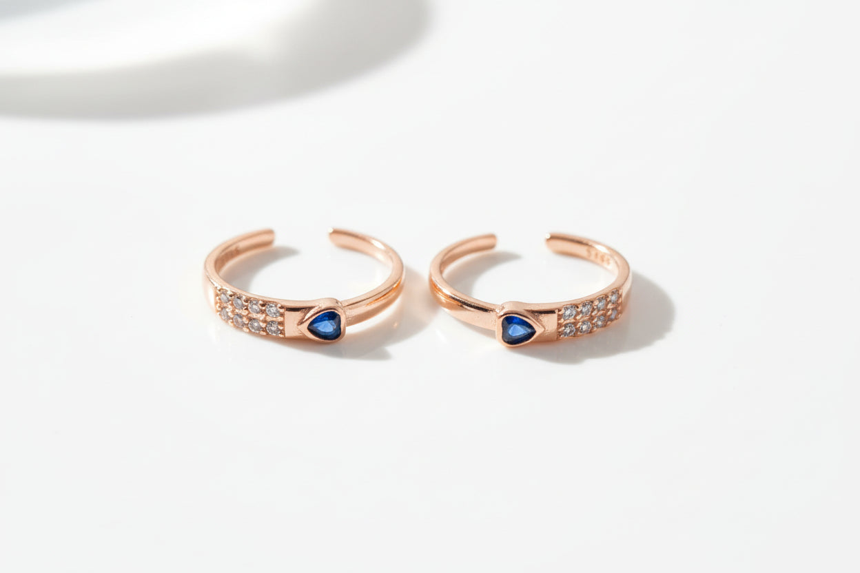 Adjustable 92.5 Sterling Silver Rose Gold Plated Heart Toe Rings