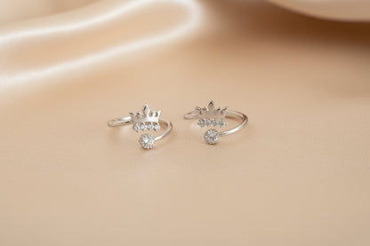 Adjustable 92.5 Sterling Silver Crown Toe Rings