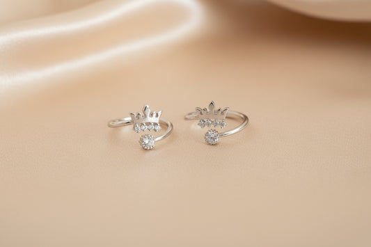 Adjustable 92.5 Sterling Silver Crown Toe Rings