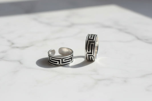 Adjustable 925 Sterling Silver Anti-Tarnish Greek Key Toe Rings