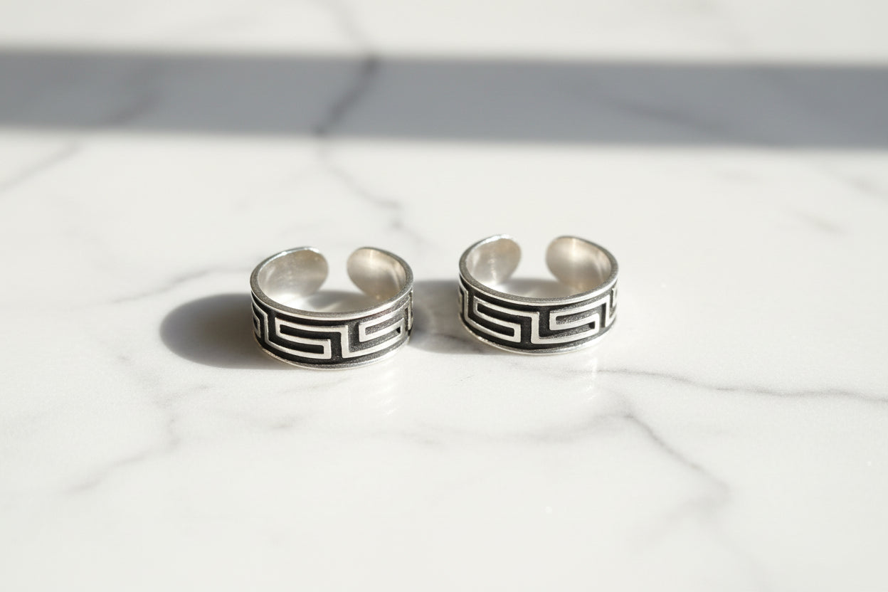 Adjustable 925 Sterling Silver Anti-Tarnish Greek Key Toe Rings