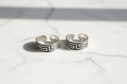 Adjustable 925 Sterling Silver Anti-Tarnish Greek Key Toe Rings