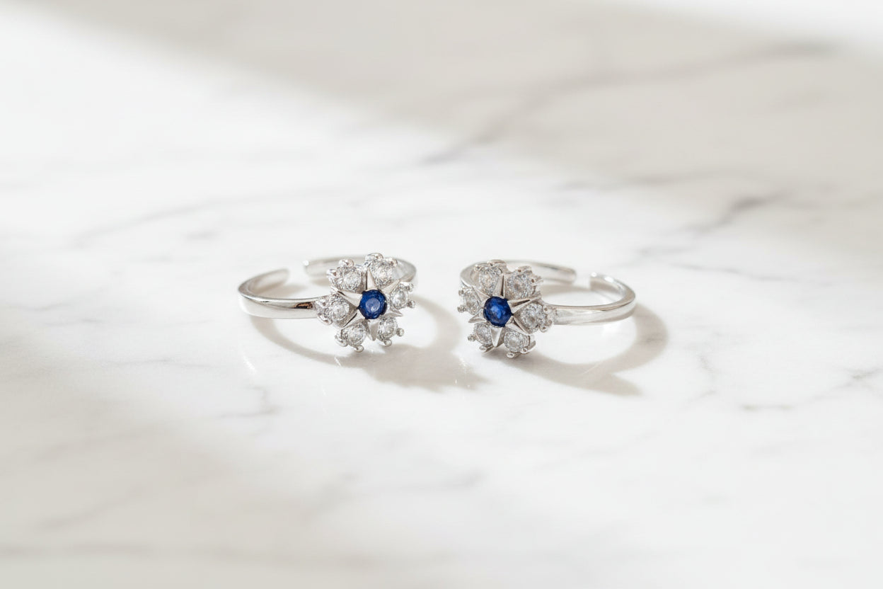 Adjustable 92.5 Sterling Silver Snowflake Toe Rings