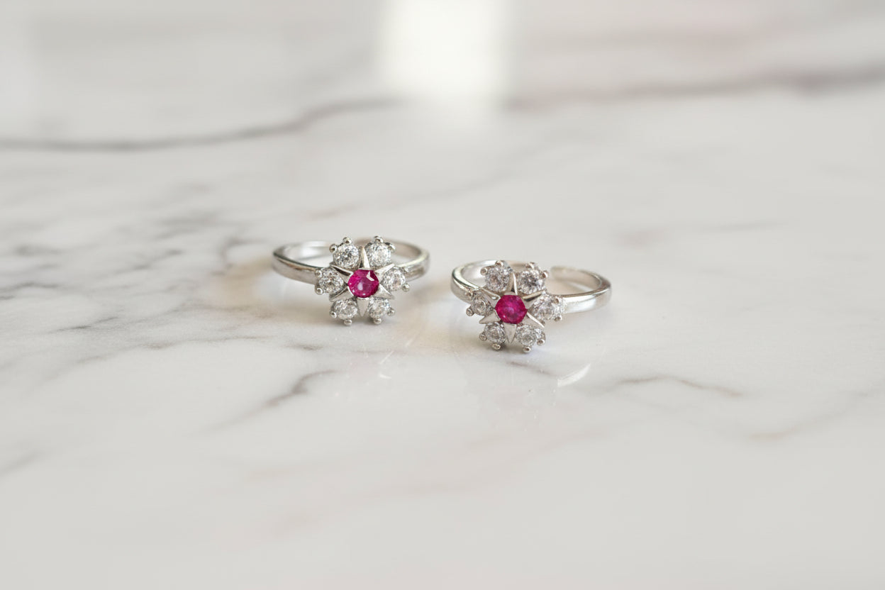 Adjustable 92.5 Sterling Silver Snowflake Toe Rings