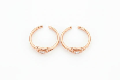 Adjustable 92.5 Sterling Silver Rose Gold Heart Toe Rings