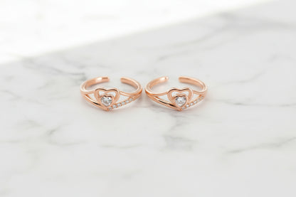 Adjustable 92.5 Sterling Silver Rose Gold Heart Toe Rings