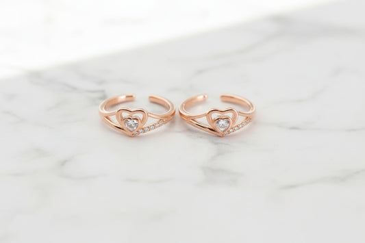 Adjustable 92.5 Sterling Silver Rose Gold Heart Toe Rings