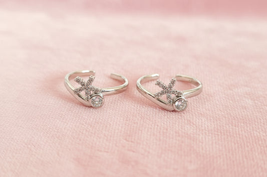 Adjustable 92.5 Sterling Silver Royal Crown Bypass Toe Rings