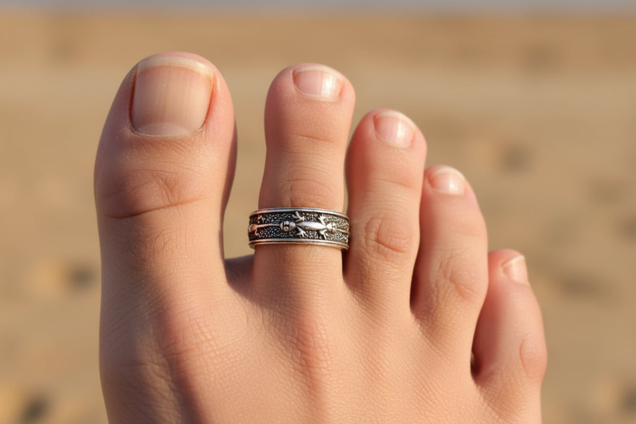 92.5 Sterling Silver Oxidized Lizard Toe Rings