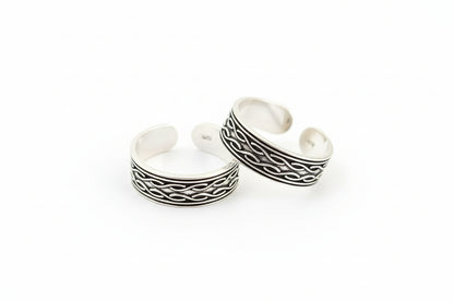 Adjustable 925 Sterling Silver Oxidized Braided Infinity Toe Rings