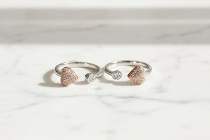 Adjustable 92.5 Sterling Silver Two-Tone Heart Bypass Toe Rings