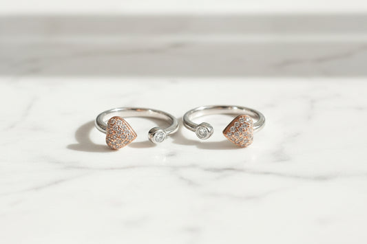 Adjustable 92.5 Sterling Silver Two-Tone Heart Bypass Toe Rings