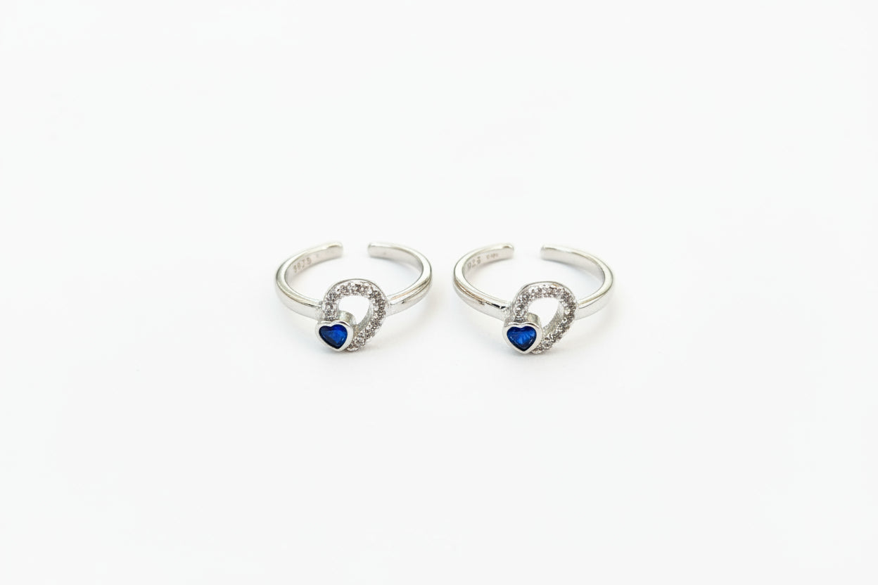 Adjustable 92.5 Sterling Silver Heart-to-Heart Toe Rings