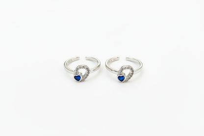 Adjustable 92.5 Sterling Silver Heart-to-Heart Toe Rings