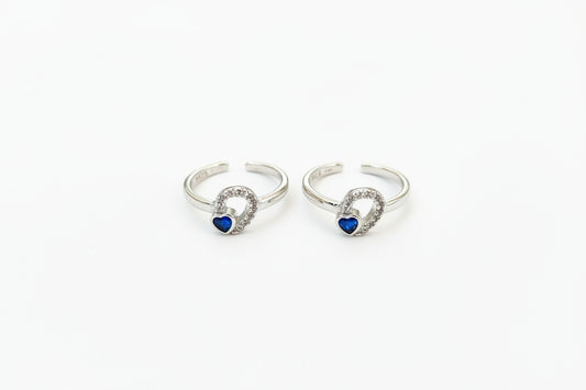 Adjustable 92.5 Sterling Silver Heart-to-Heart Toe Rings