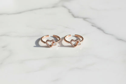 Adjustable 92.5 Sterling Silver Rose Gold Open Heart Toe Rings