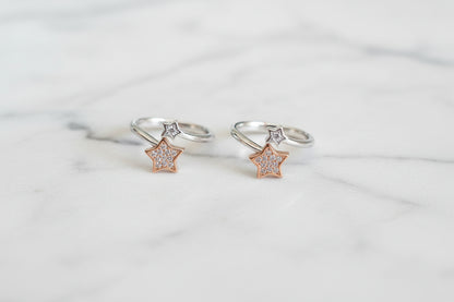 Adjustable 92.5 Sterling Silver Two-Tone Bypass Star Toe Rings