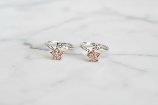 Adjustable 92.5 Sterling Silver Two-Tone Bypass Star Toe Rings