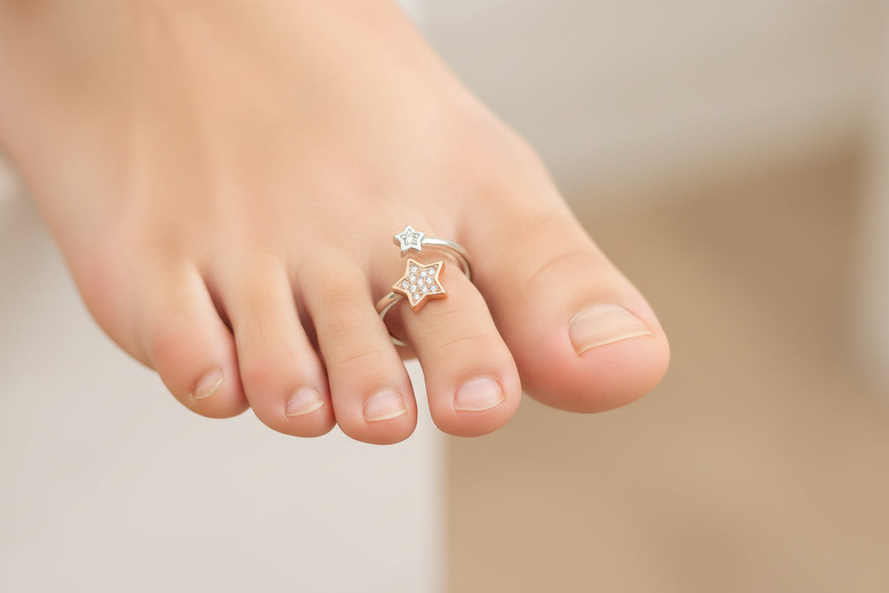 Adjustable 92.5 Sterling Silver Two-Tone Bypass Star Toe Rings