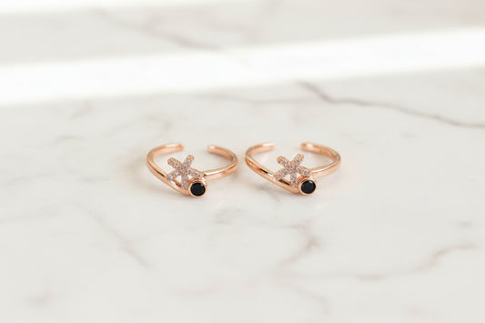 Adjustable 92.5 Sterling Silver Two-Tone Starfish Bypass Toe Rings