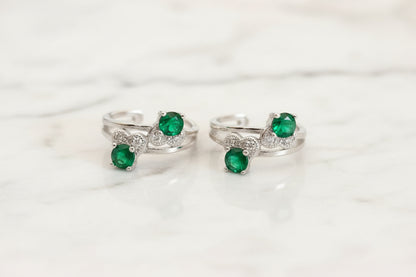 Adjustable 92.5 Sterling Silver Green Stone Toe Rings