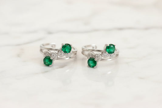 Adjustable 92.5 Sterling Silver Green Stone Toe Rings