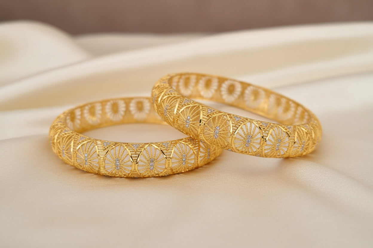 Luxury 92.5 Sterling Silver Gold Plated Nakshi Mesh Bangle Set