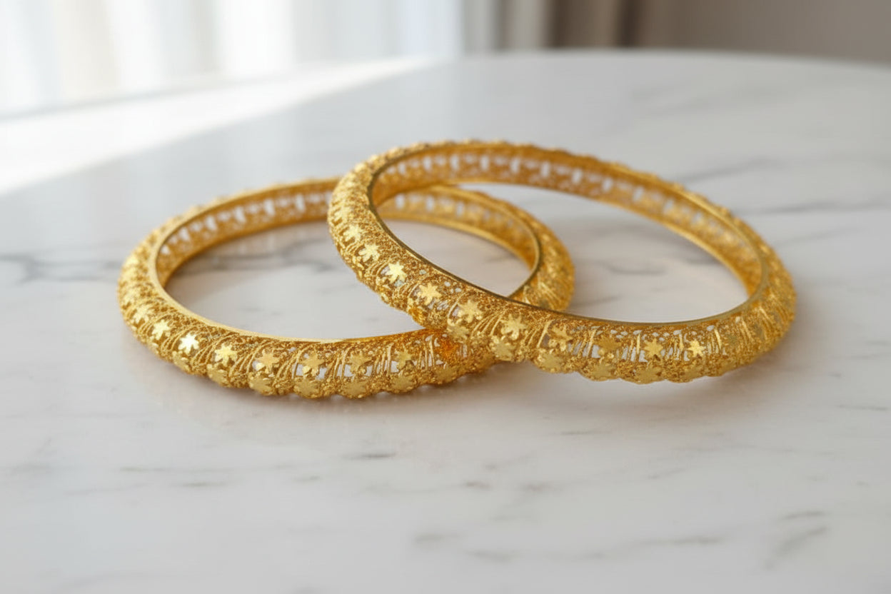 Luxury 92.5 Sterling Silver Gold Plated Star-Motif Mesh Bangle Set