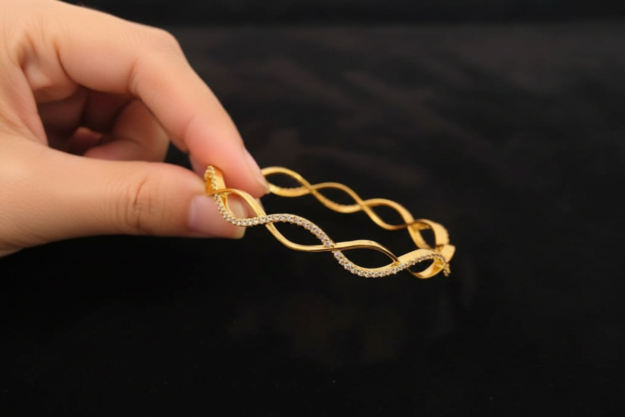 Luxury 92.5 Sterling Silver Gold Plated Infinity Wave Bangle Set
