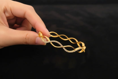 Luxury 92.5 Sterling Silver Gold Plated Infinity Wave Bangle Set