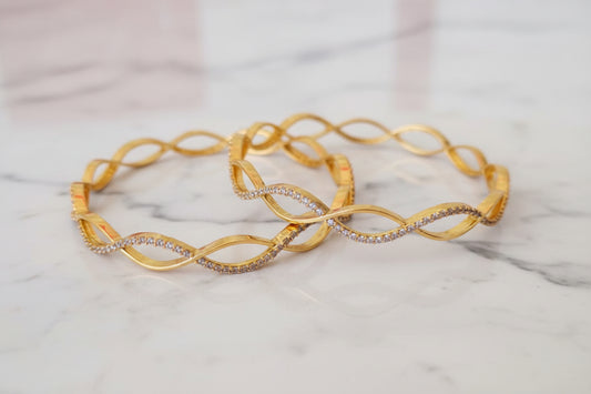 Luxury 92.5 Sterling Silver Gold Plated Infinity Wave Bangle Set