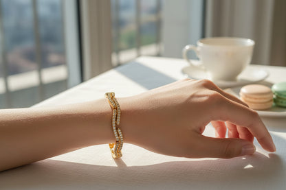 Luxury 92.5 Sterling Silver Gold Plated Interlocking Wave Bracelet