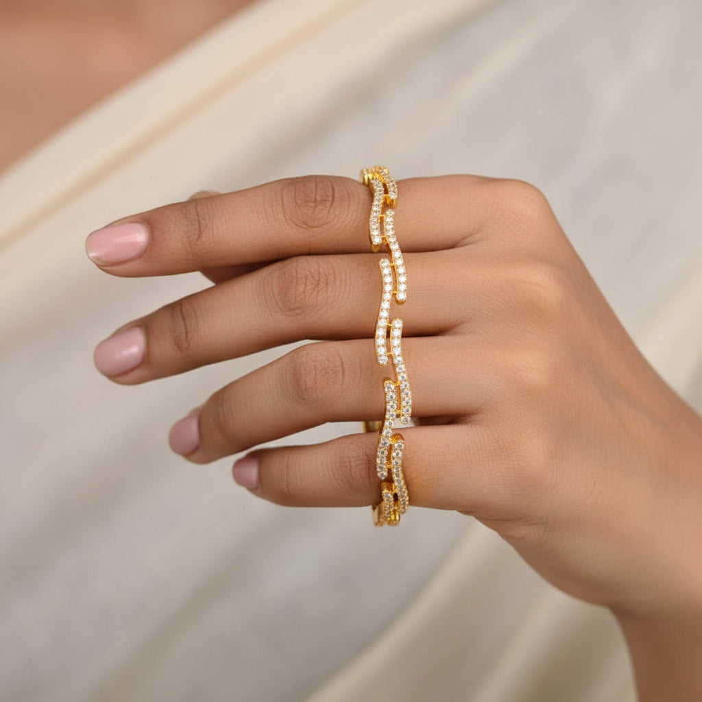 Luxury 92.5 Sterling Silver Gold Plated Interlocking Wave Bracelet