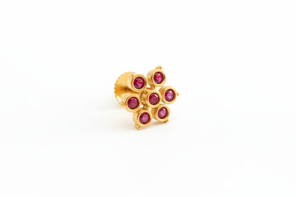 Gold Plated 92.5 Sterling Silver Floral Stud Earrings with Vibrant Ruby Pink Stones
