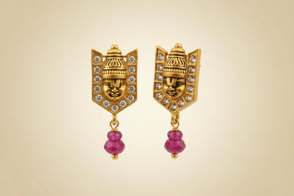 Gold Plated 92.5 Sterling Silver Divine Balaji Earrings with Pearl Drop