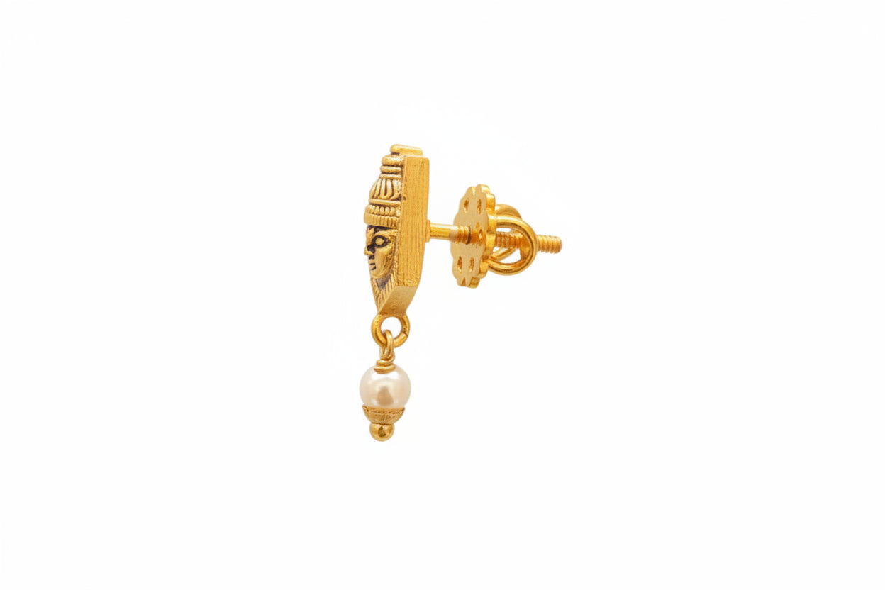 Gold Plated 92.5 Sterling Silver Divine Balaji Earrings with Pearl Drop