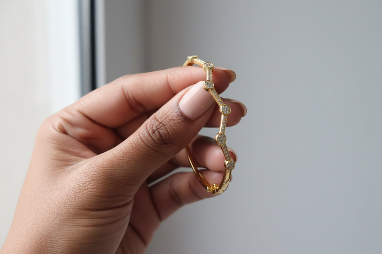Gold Plated 92.5 Sterling Silver Fancy Designer Kada