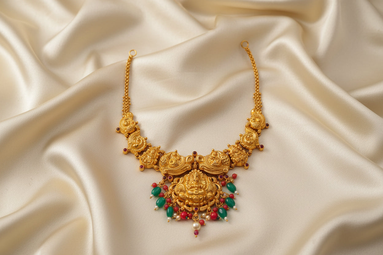 Antique Gold Plated 92.5 Sterling Silver Temple Jewelry Necklace