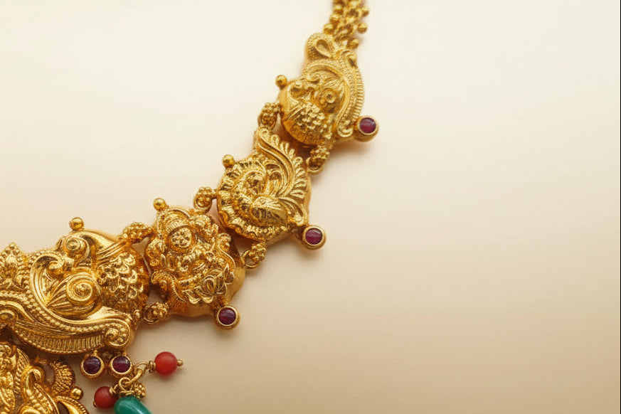 Antique Gold Plated 92.5 Sterling Silver Temple Jewelry Necklace