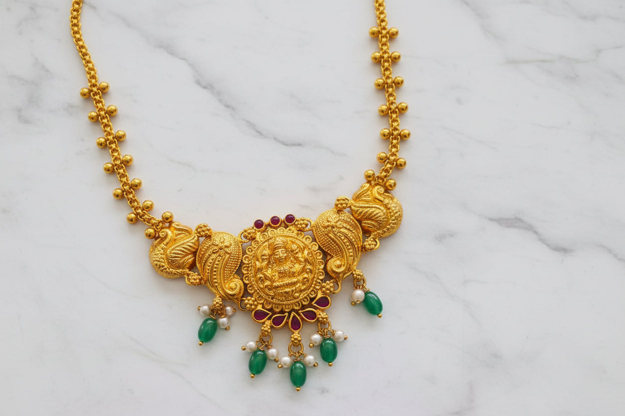 Gold Plated 92.5 Sterling Silver Antique Temple Jewelry Set