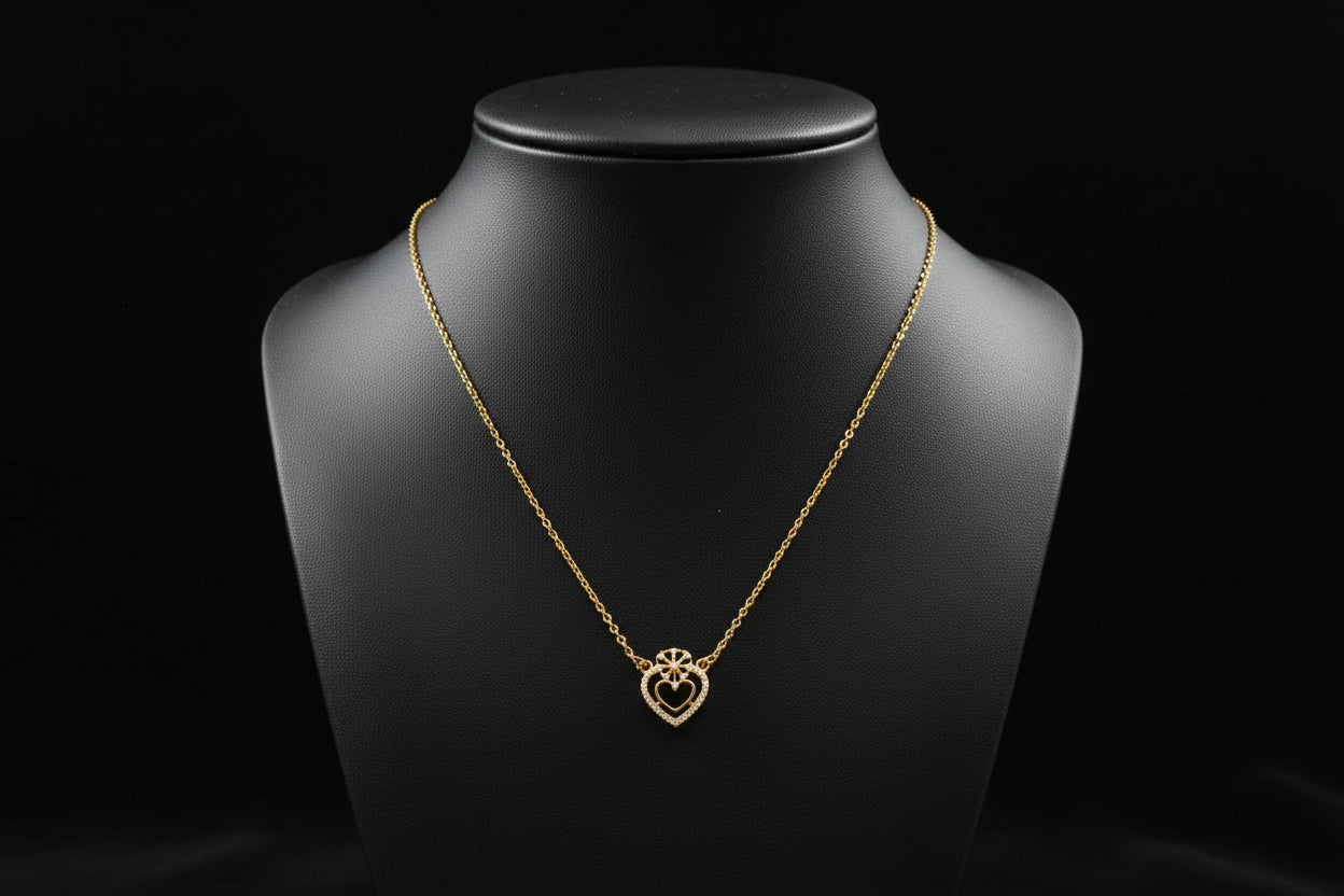 Gold Plated 92.5 Sterling Silver Delicate Heart Pendant Chain Necklace